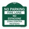 Signmission No Parking Fire Lane No Estacione Zona Contra Incendio, Green & White Alum, 18" x 18", GW-1818-23633 A-DES-GW-1818-23633 - alternate 1